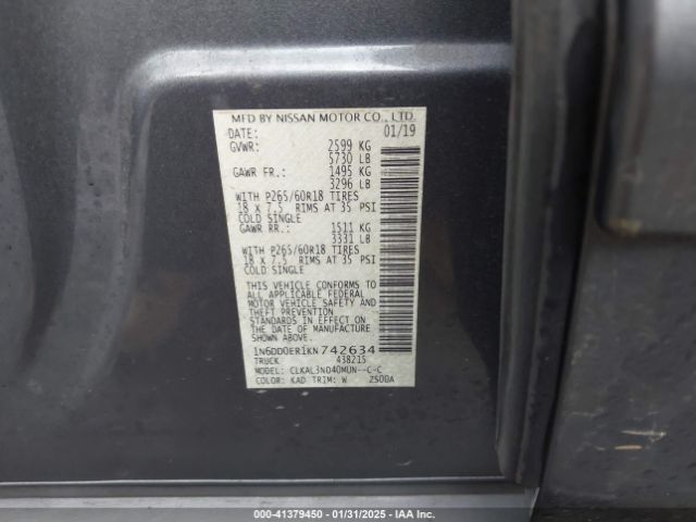 1N6DD0ER1KN742634 Nissan Frontier Sl