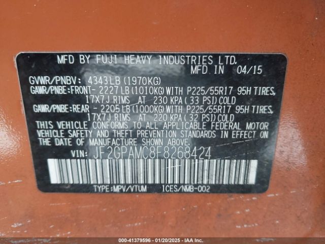 JF2GPAMC8F8268424 Subaru Xv Crosstrek 2.0i Limited