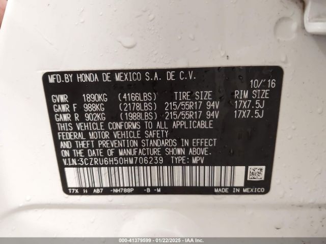 3CZRU6H50HM706239 Honda HR-V EX