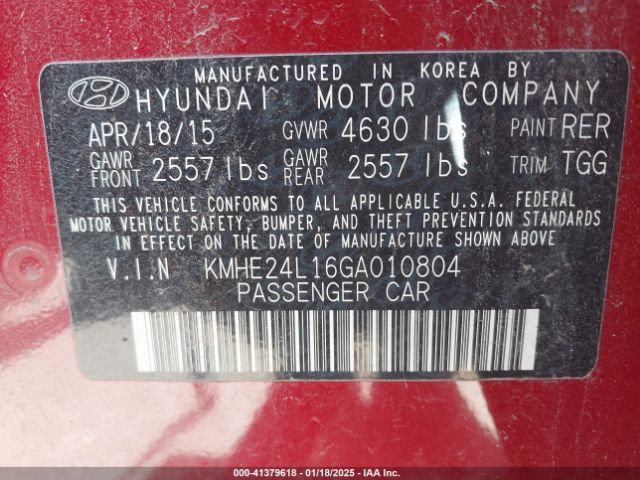 KMHE24L16GA010804 Hyundai Sonata Hybrid Se