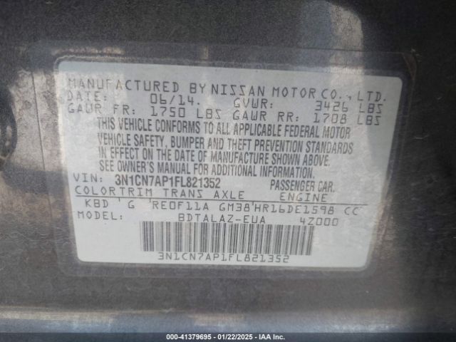 3N1CN7AP1FL821352 Nissan Versa 1.6 S+