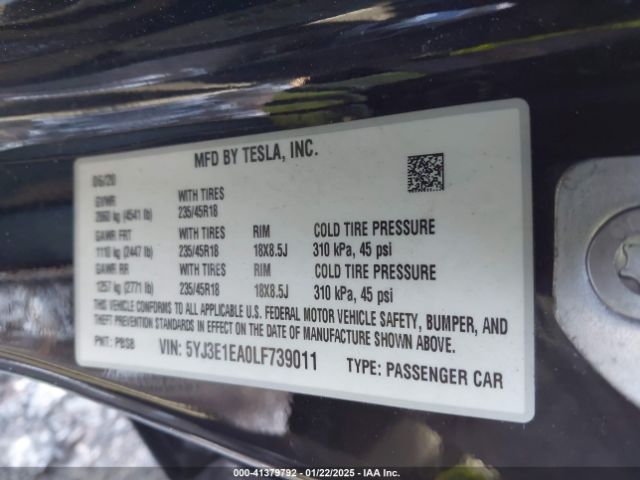 2020 TESLA MODEL 3 5YJ3E1EA0LF739011 Photo 8