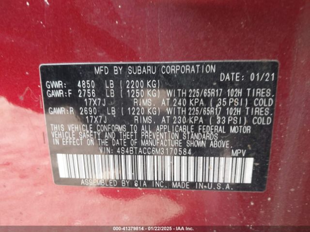 2021 SUBARU OUTBACK 4S4BTACC6M3170584 Photo 8