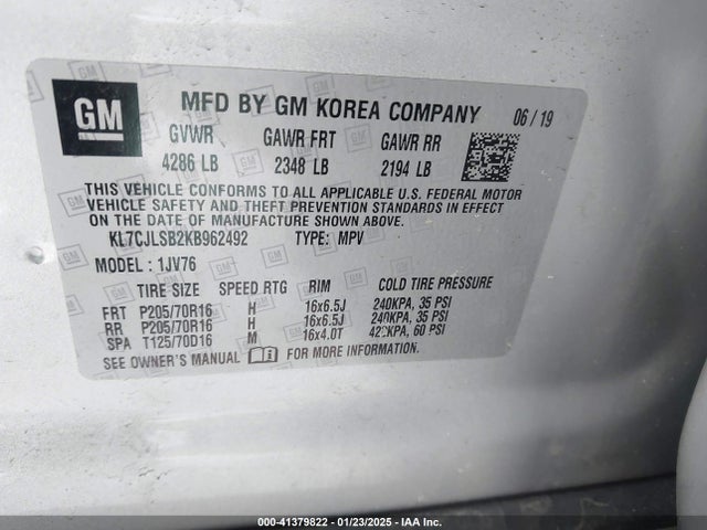 Chevrolet Trax Lt 2019 KL7CJLSB2KB962492 Image 9