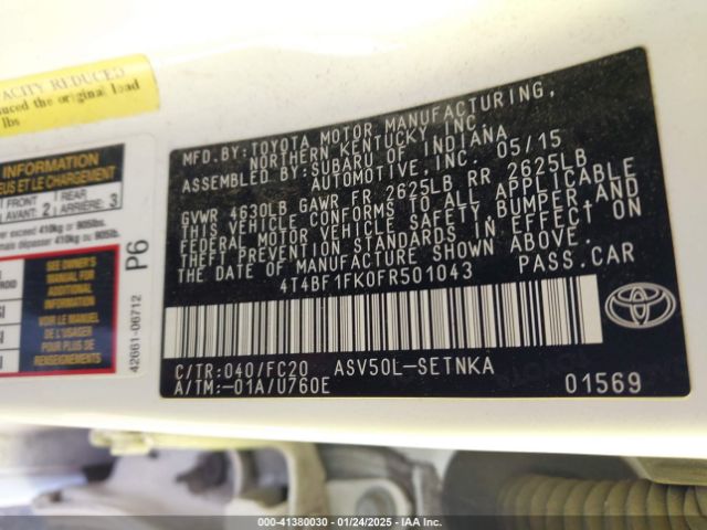 4T4BF1FK0FR501043 Toyota CAMRY LE