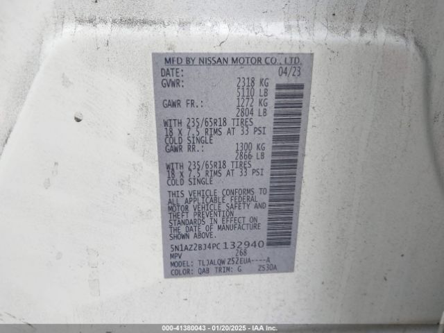 5N1AZ2BJ4PC132940 Nissan Murano Sv Fwd