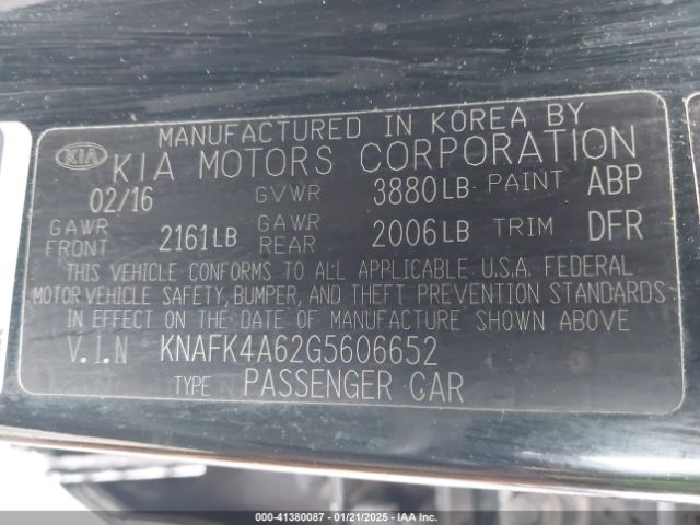 KNAFK4A62G5606652 KIA FORTE LX