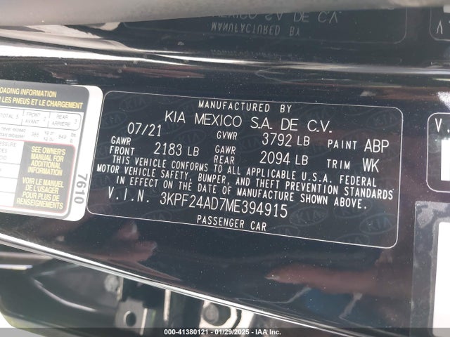 3KPF24AD7ME394915 KIA Forte Lxs