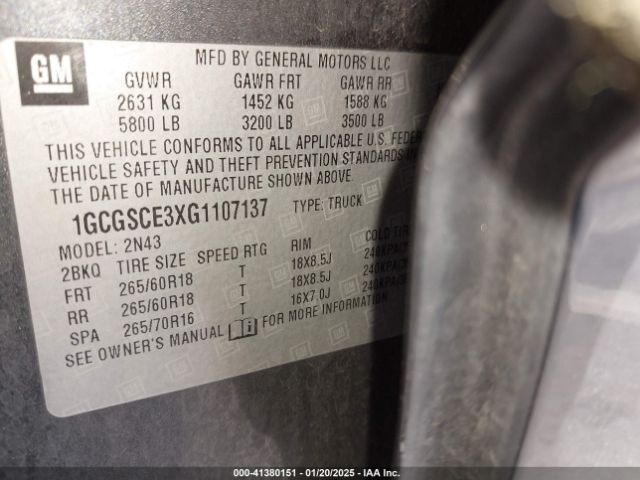 1GCGSCE3XG1107137 Chevrolet Colorado Lt