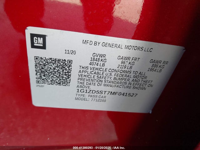 1G1ZD5ST7MF041527 Chevrolet Malibu Fwd Lt