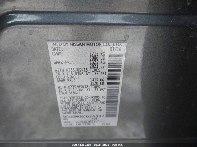 Nissan Pathfinder Sl 2016 5N1AR2MM3GC624897 Image 9