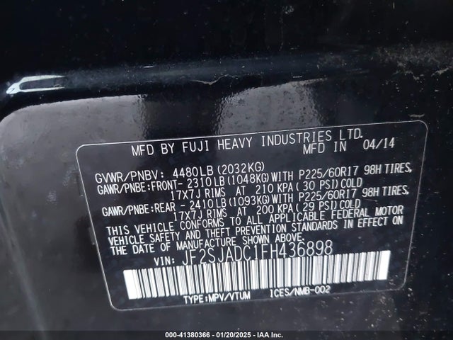 Subaru Forester 2.5i Premium 2015 JF2SJADC1FH436898 Image 9