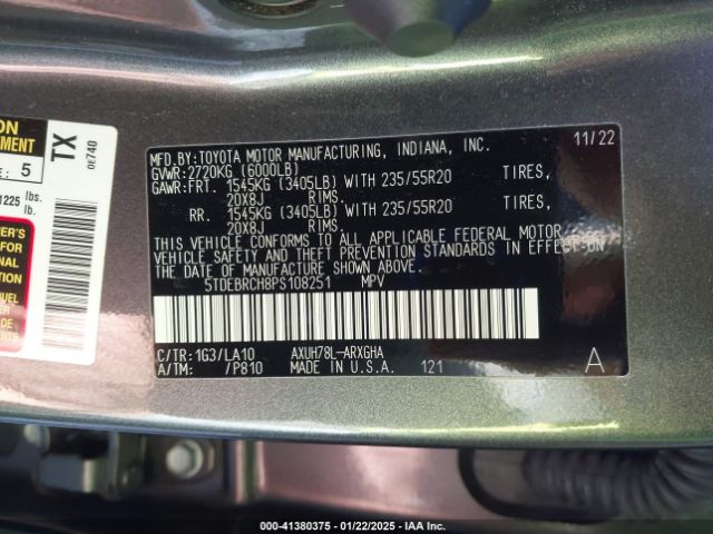 5TDEBRCH8PS108251 Toyota Highlander Hybrid Platinum
