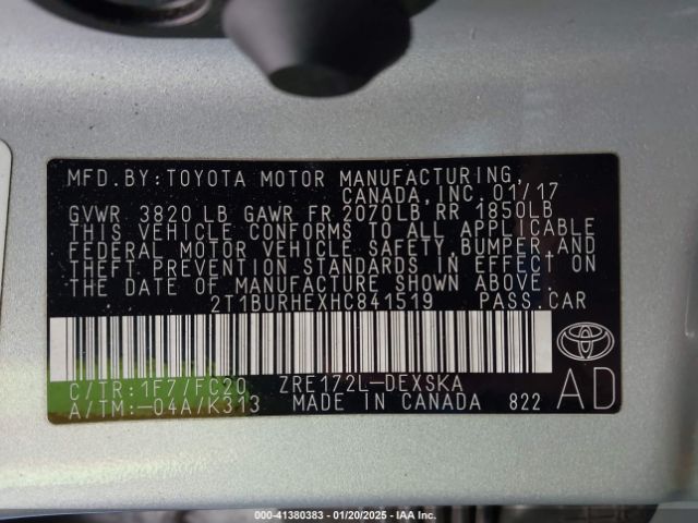 2T1BURHEXHC841519 Toyota Corolla L/le/xle/se/xse