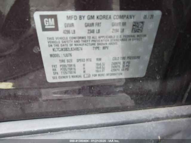 KL7CJKSB2LB349574 Chevrolet Trax Fwd Ls