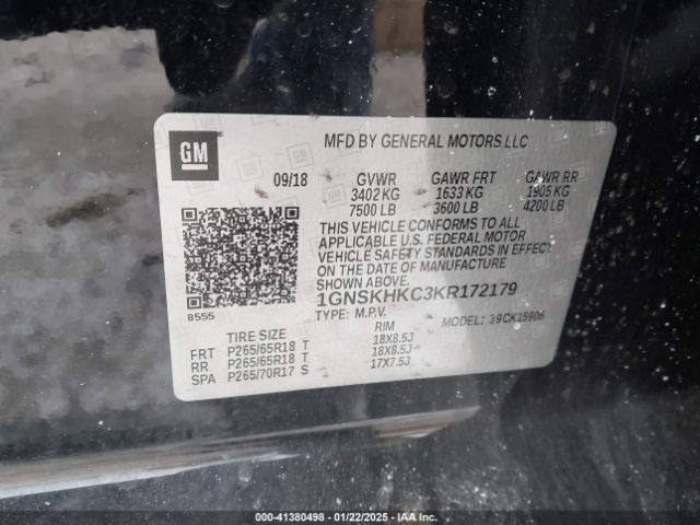 1GNSKHKC3KR172179 Chevrolet Suburban Lt