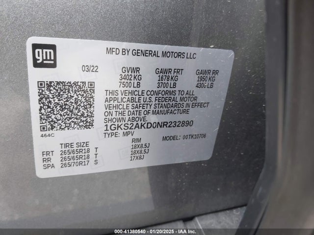 GMC Yukon 4wd Sle 2022 1GKS2AKD0NR232890 Image 9