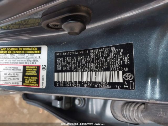 2T1BURHE9GC629368 Toyota COROLLA LE