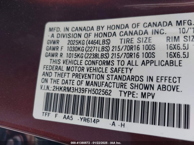 Honda CR-V LX 2015 2HKRM3H39FH502562 Image 9