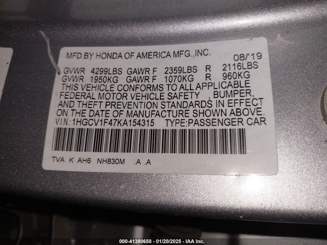 1HGCV1F47KA154315 Honda ACCORD EX