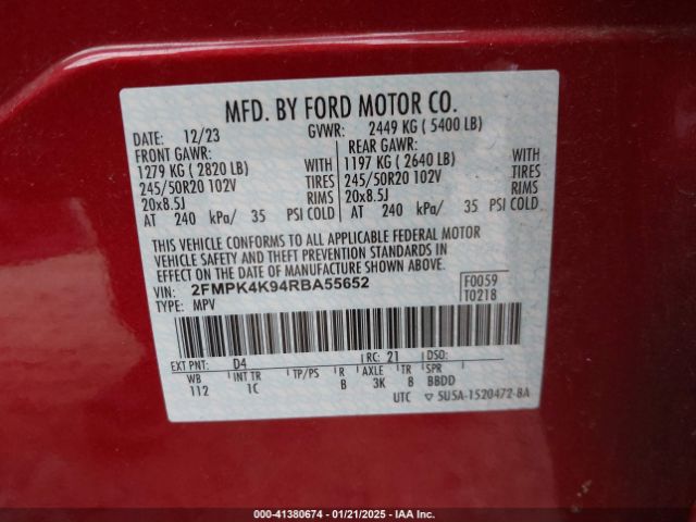 2FMPK4K94RBA55652 Ford Edge Titanium
