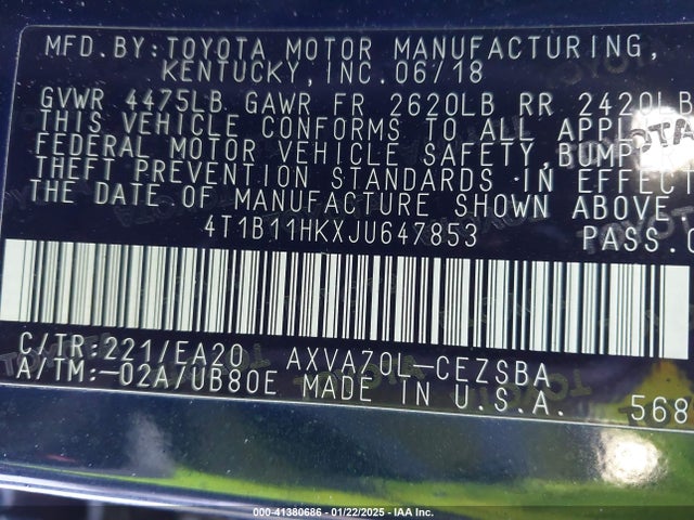 4T1B11HKXJU647853 Toyota CAMRY SE