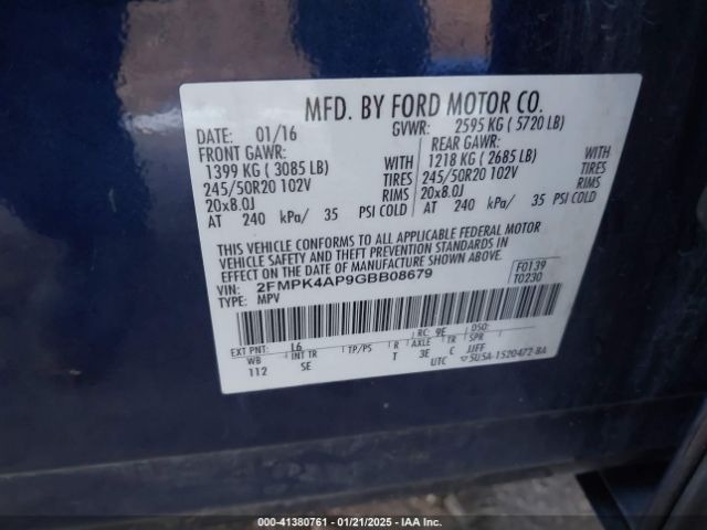 2FMPK4AP9GBB08679 Ford EDGE SPORT