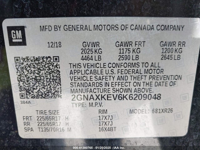 Chevrolet EQUINOX LT 2019 2GNAXKEV6K6209048 Image 9