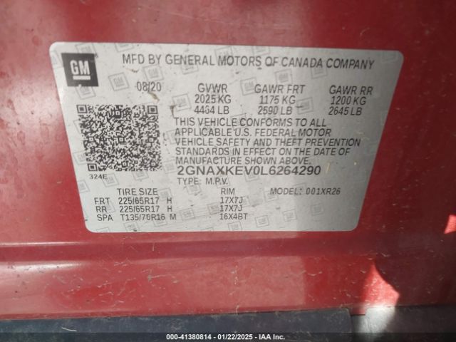 2GNAXKEV0L6264290 Chevrolet Equinox Fwd Lt 1.5l Turbo