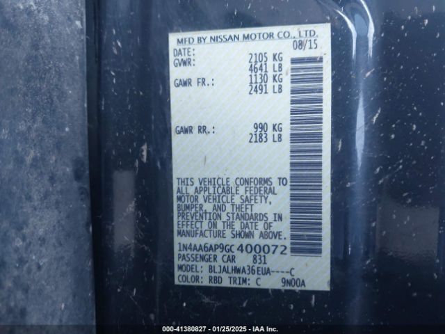 1N4AA6AP9GC400072 Nissan Maxima 3.5 Platinum