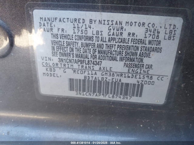 Nissan Versa 1.6 Sv 2015 3N1CN7AP9FL874347 Image 9