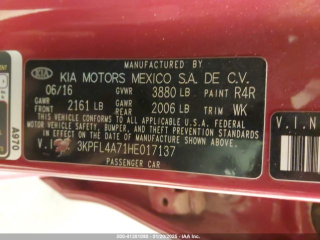 3KPFL4A71HE017137 KIA FORTE S