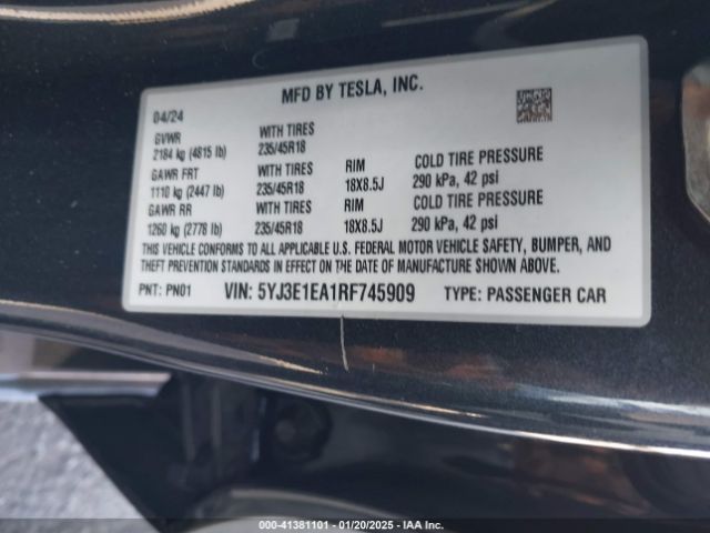 2024 TESLA MODEL 3 5YJ3E1EA1RF745909 Photo 8