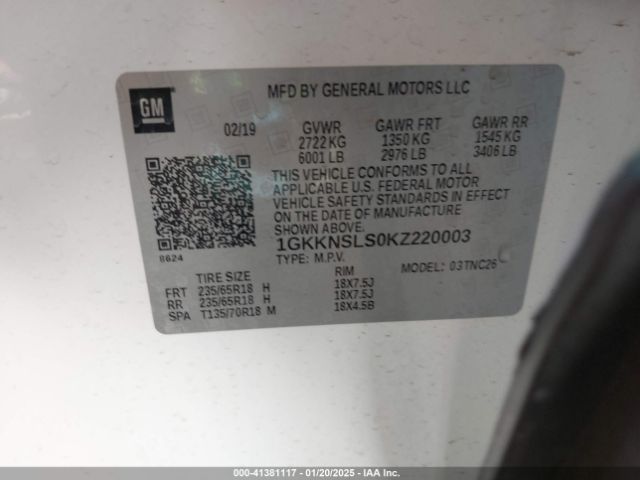 1GKKNSLS0KZ220003 GMC Acadia Sle-2