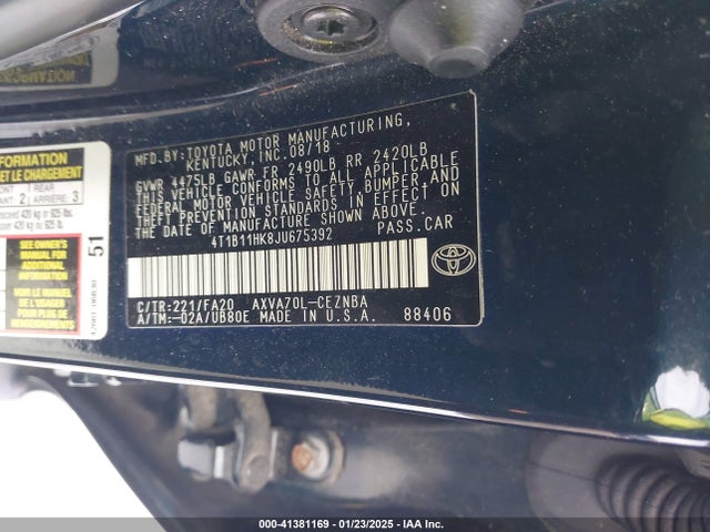 4T1B11HK8JU675392 Toyota CAMRY LE