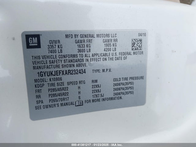 2010 CADILLAC ESCALADE ESV 1GYUKJEFXAR232434 Photo 8