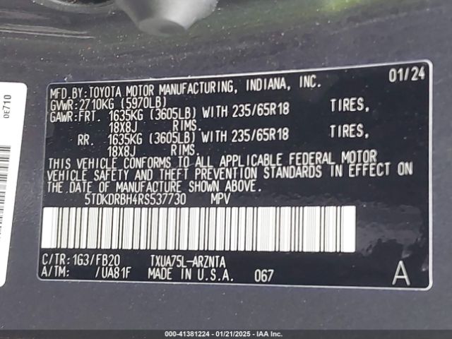 5TDKDRBH4RS537730 Toyota Highlander Le