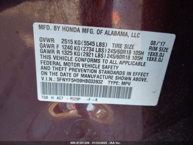 5FNYF5H59HB033932 Honda Pilot Ex-l