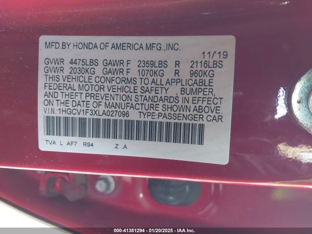 1HGCV1F3XLA027096 Honda Accord Sport