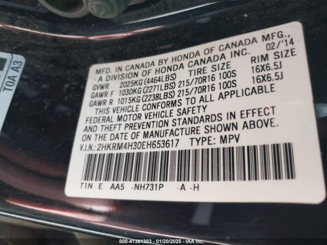 2HKRM4H30EH653617 Honda CR-V LX