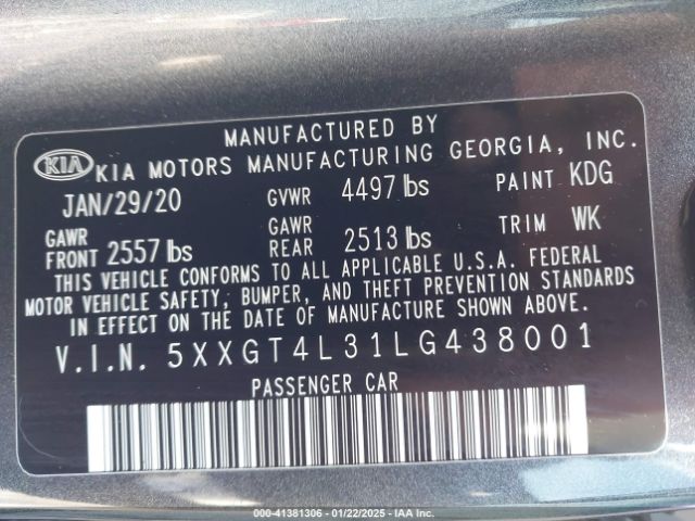 5XXGT4L31LG438001 KIA Optima Lx