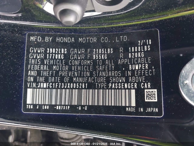 Honda Civic Ex-l 2018 JHMFC1F73JX005261 Image 7