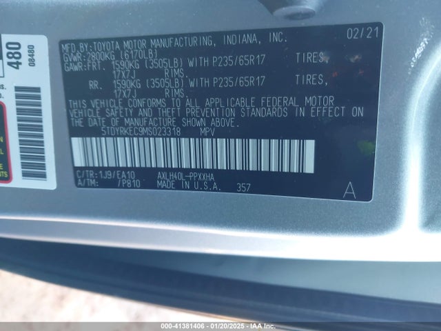 5TDYRKEC9MS023318 Toyota SIENNA XLE