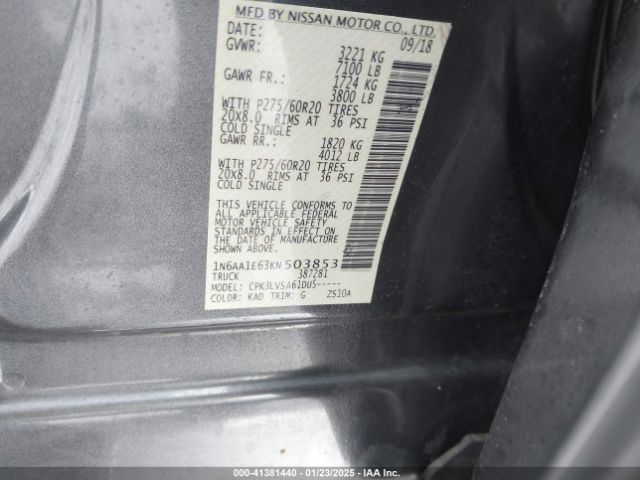 1N6AA1E63KN503853 Nissan Titan Sl