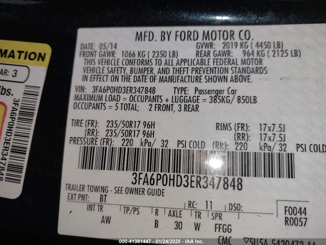 Ford FUSION SE 2014 3FA6P0HD3ER347848 Image 9