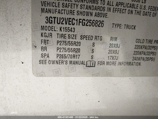 3GTU2VEC1FG256826 GMC Sierra 1500 Slt
