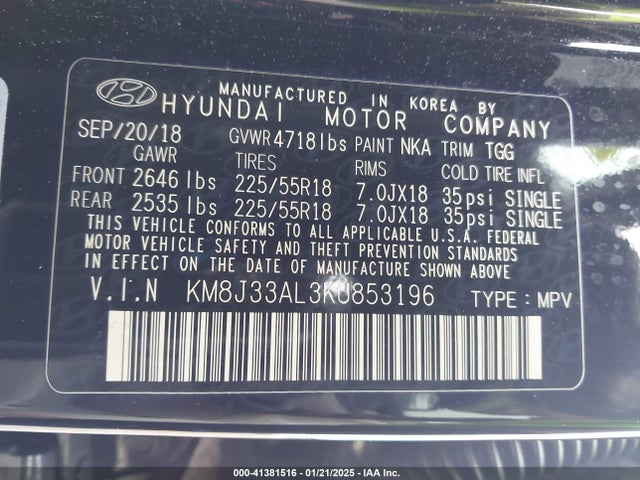 Hyundai TUCSON SEL 2019 KM8J33AL3KU853196 Image 9