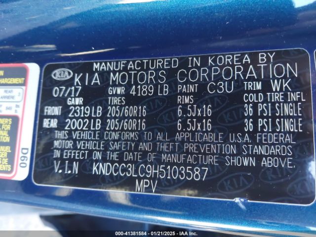 KNDCC3LC9H5103587 KIA NIRO EX