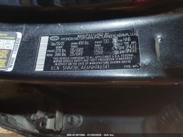 5NMJBCAE6NH146341 Hyundai TUCSON SEL
