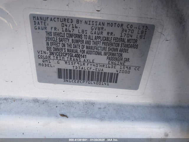 3N1CE2CP7GL400141 Nissan Versa Note S (sr)